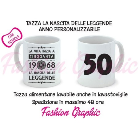 tazza la nascita delle leggende la vita inizia a 50 anni personalizzabile